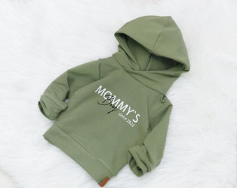 VOODULU® ORGANIC câlin sweat à capuche vert olive mamans garçon/fille anniversaire sweat pour filles et garçons cadeau personnalisé limité