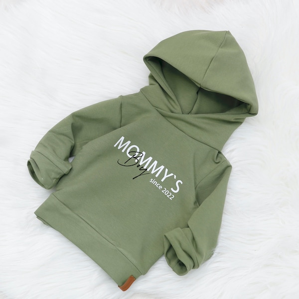 VOODULU® ORGANIC Kuschel Hoodie grün oliv Mommys Boy/ Girl Geburtstag Sweatshirt für Mädchen und Jungs Geschenk personalisiert limitiert