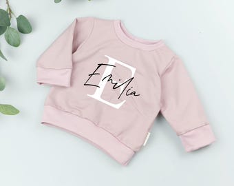 Personalisierter Baby Sweater mit Namen – Kinder Pullover – Weicher Pulli für Babys – Geschenk zur Taufe, Geburtstag – altrosa, Pastell rosa