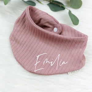 VOODULU® - pañuelo - pañuelo reversible - bufanda triangular - 0-18 meses - personalizado - malva - jersey de canalé - toalla de bebé - cierre a presión