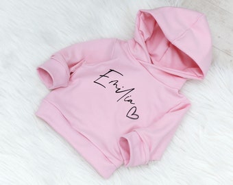 VOODULU® Kuschel Hoodie Sweater, rosa babyrosa schwarz Sweat personalisiert Geburtstag kuschelig Kapuze für Mädchen Taufe Weihnachten