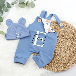 VOODULU® Salopette « Blümi » - Barboteuse Bébé Bleu, Renard Imprimé Boutons en Bois Cadeau Naissance Baptême Garçon Fille Salopette Personnalisée Nouveau-né