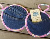 Recycled Denim Jeans Oven Mitt / Pot Holder Set