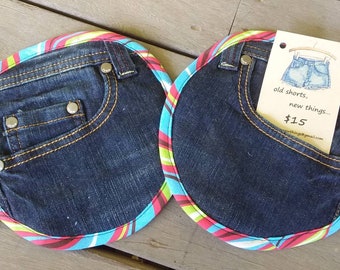 Recycled Denim Jeans Oven Mitt / Pot Holder Set