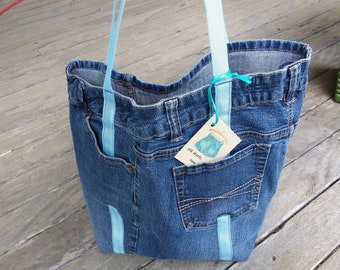 Purse Market Bag Tote Handbag (Repurposed Jeans)