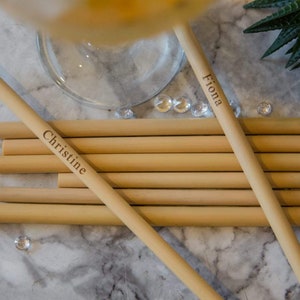 Wedding favor bamboo drinking straws - personalised hen