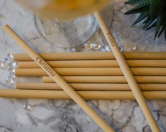 Wedding favor bamboo drinking straws - personalised hen
