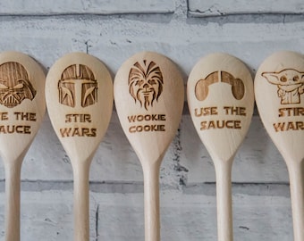 Cucharas de madera de regalo de Star Wars grabadas Mandalorian Chewbacca Darth Vader Grogu Princesa Leah