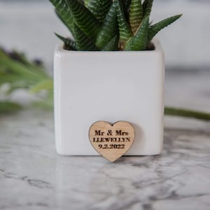 Wooden confetti wedding table decoration personalised gift heart