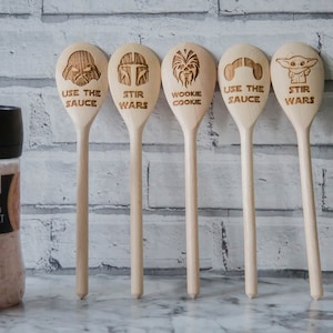 Star Wars Gift Wooden Spoons Engraved Mandalorian Chewbacca Darth Vader Grogu Princess Leah image 7