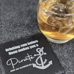 Pirate Rum Design Slate Table Coaster - Gift Birthday Christmas Fathers Gift