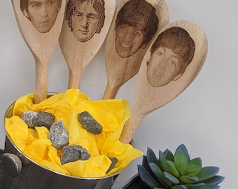 The beatles gift wooden spoons engraved john lennon, paul mccartney, ringo starr, george harrison