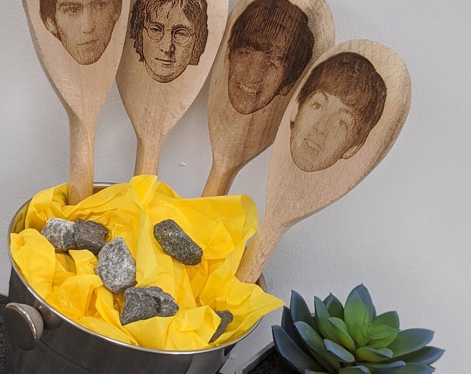 The beatles gift wooden spoons engraved john lennon, paul mccartney, ringo starr, george harrison