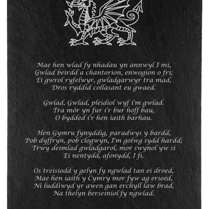 Wales slate plaque with welsh national anthem dragon detail