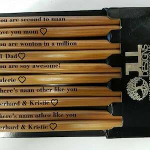 Personalised engraved bamboo chopsticks wedding anniversary new home gift wood