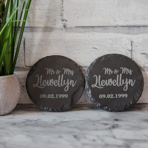 Mr & Mrs Slate Table Coasters - Wedding Anniversary Gift