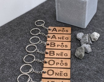 Blood type keyring personalised - give blood