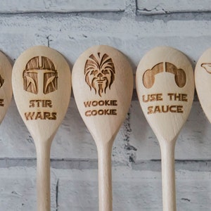 Star Wars Gift Wooden Spoons Engraved Mandalorian Chewbacca Darth Vader Grogu Princess Leah image 6