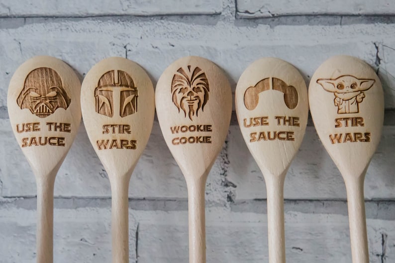 Star Wars Gift Wooden Spoons Engraved Mandalorian Chewbacca Darth Vader Grogu Princess Leah image 6