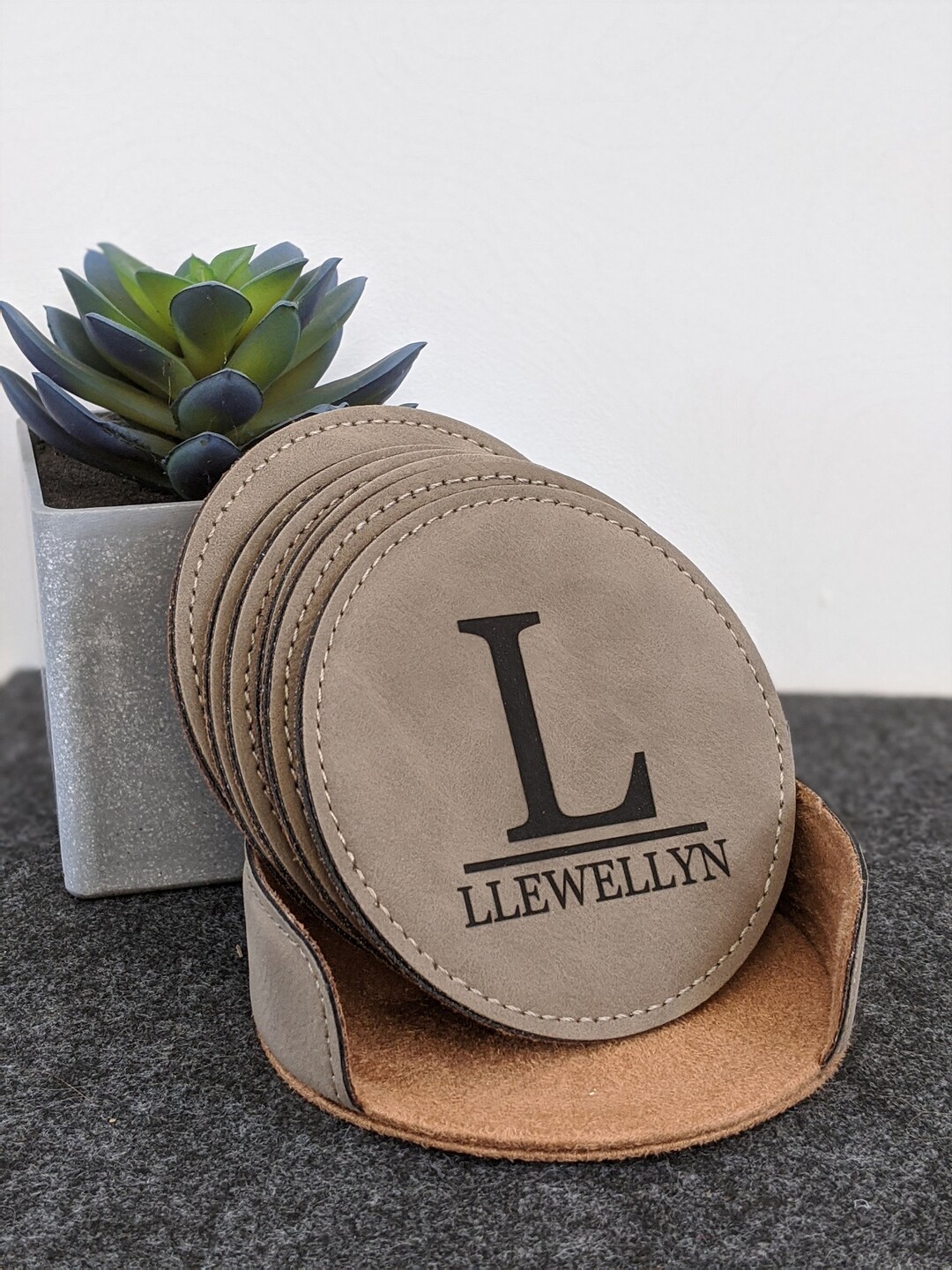 Personalised Table Coaster Faux Leather 4 Colors Etsy
