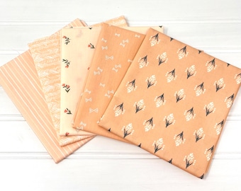 Fat Quarter/Half Yard Bundle/The BUNDLE BAR Curated Collection/Dusty Peach & Peachy-Pink/Five Prints/100% Cotton/Quilting Weight