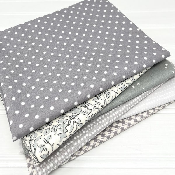 Fat Quarter/Half Yard Bundle/The BUNDLE BAR Curated Collection/Gray/Six Prints/100% Cotton/Quilting Weight Cotton