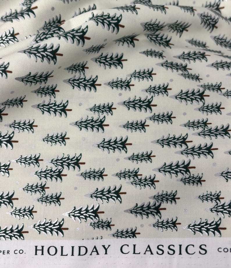 Trees Rifle Paper Fir Trees in Silver Metallic/holiday Classics/rifle Paper Co./cotton ...