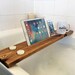Wooden Bath Caddy Tray Reclaimed Solid Wood Bath Shelf Wine Tablet Mobile Phone Holder Dark Oak