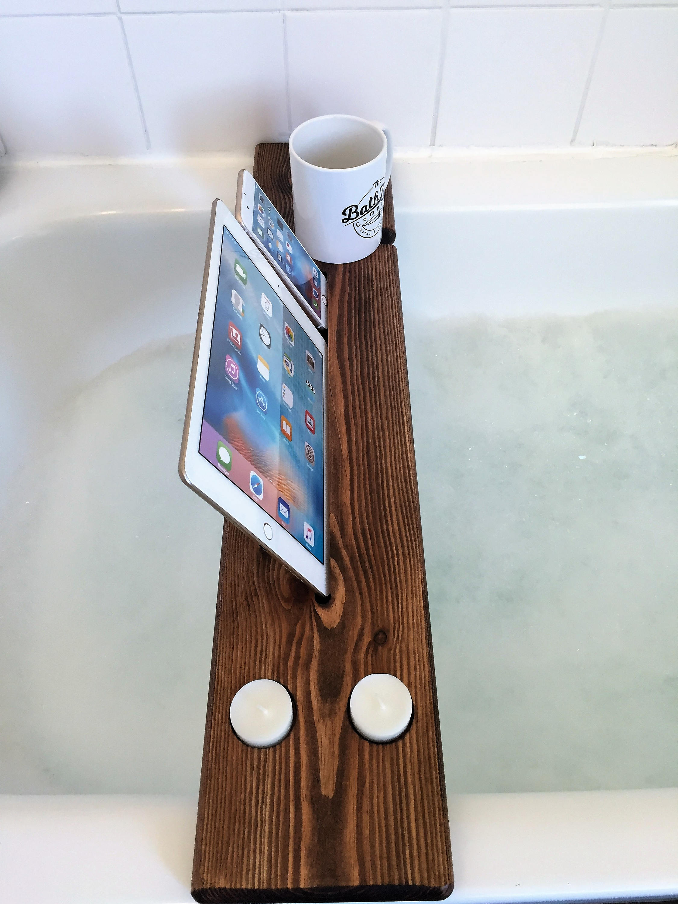 Wooden Bath Caddy Reclaimed Solid Wood Bath Tray Shelf Wine Etsy