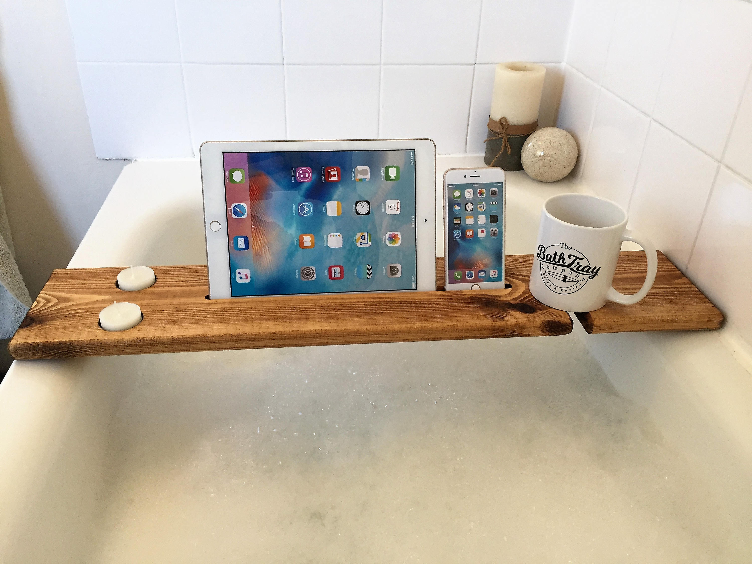 Wooden Bath Caddy Tray Reclaimed Solid Wood Bath Shelf Wine Etsy UK