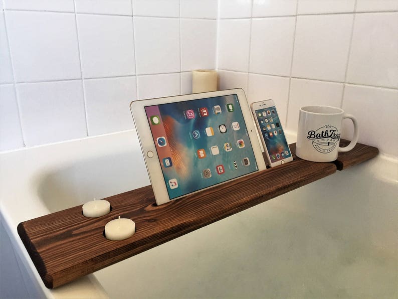 Wooden Bath Caddy Reclaimed Solid Wood Bath Tray Shelf Wine Etsy