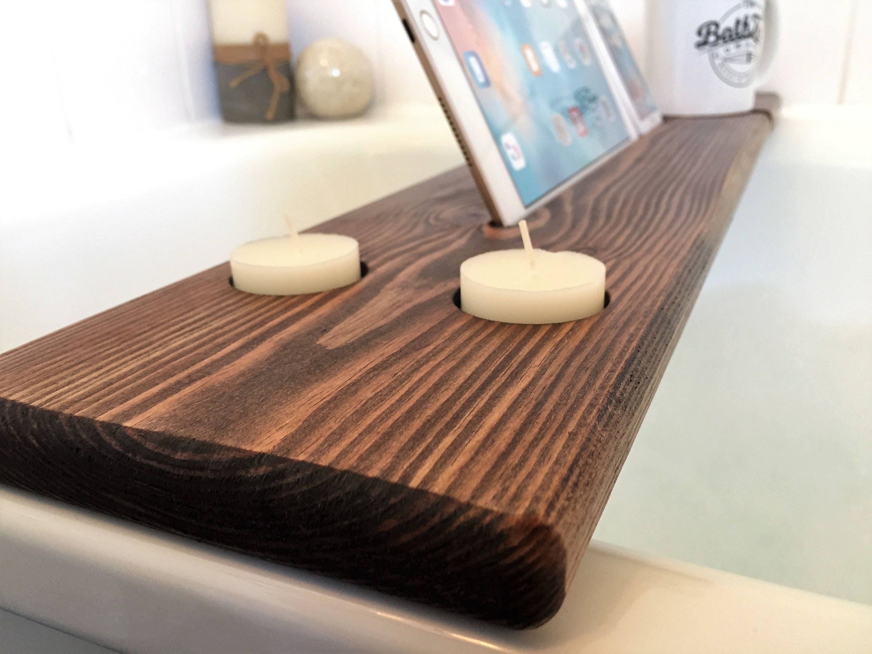 Wooden Bath Caddy Reclaimed Solid Wood Bath Tray Shelf Wine Etsy