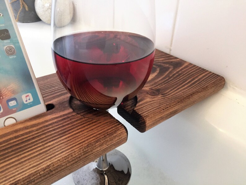 Wooden Bath Caddy Reclaimed Solid Wood Tray With Wine Etsy UK