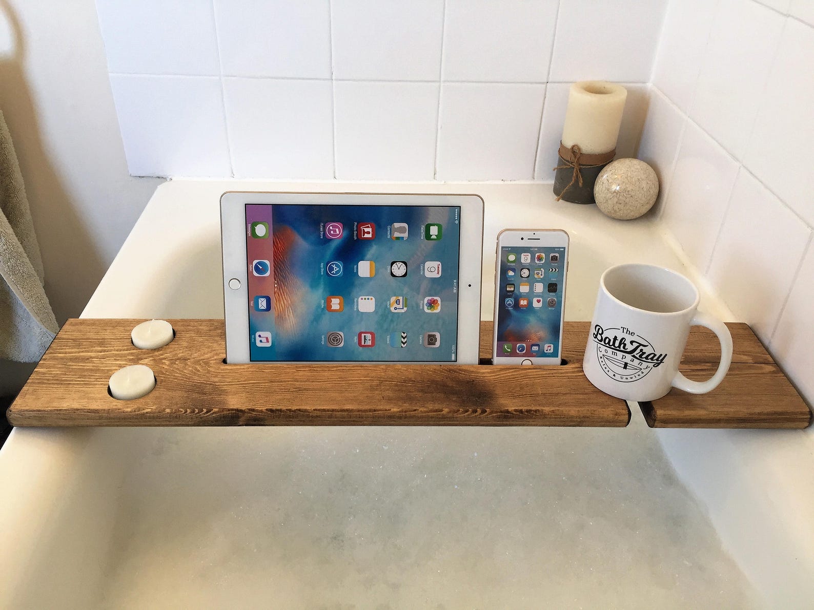 Wooden Bath Caddy Tray With Wine & Tablet Holder Jacobean Etsy UK