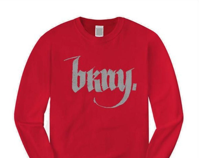 Mens urban fashion long sleeve tee, 'Goth' BKNY (Brooklyn, New York) calligraphy style graphic (sizes Sm-4XL)