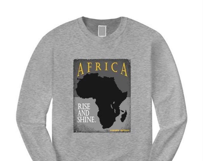 Mens long sleeve Afrocentric fashion tees 'Africa (Rise and Shine)' Golden Heritage collection (sizes Sm-4XL)