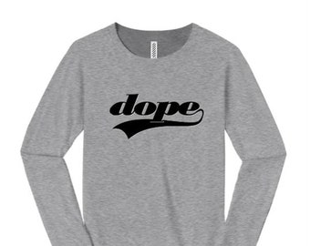 Womens long sleeve t-shirts, athletic swirl 'Team Dope' graphic-assorted colors (sizes Sm-4X)