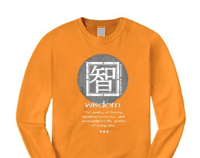 Wisdom, Mens long sleeve Asian-Inspired urban graphic t-shirt (sizes Sm-4XL)