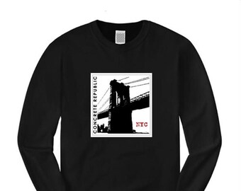 Mens Brooklyn Bridge long sleeve t-shirts "INK" ultra modern/minimalist style graphic (sizes Sm-4XL)