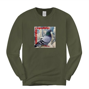 Mens long sleeve urban fashion tee, &#39;Pigeon Forged&#39; iconic New York City pigeon photo (sizes Sm-4XL)