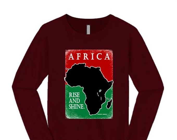 Afrocentric, Women's African art long sleeve tee, Motherland graphic (sizes Sm-4X)