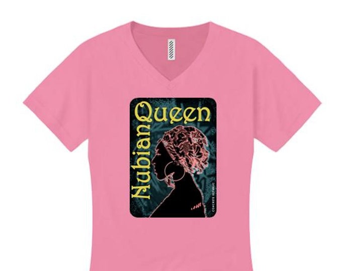 Afrocentric, Women's v-neck 'Nubian Queen' African art style graphic (sizes Sm-4X)
