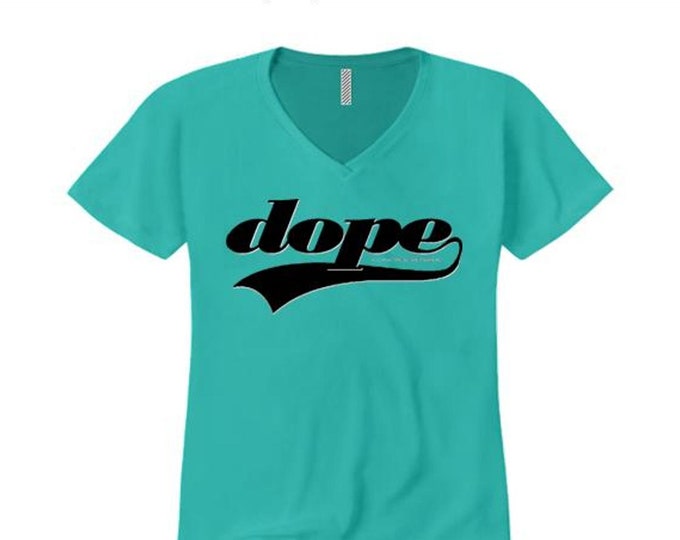 Womens v-neck t-shirt, athletic swirl 'Team Dope' graphic-assorted colors (sizes Sm-4X)