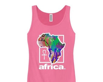 Womens Afrocentric fashion tank tops 'Africa Nouveau' modern, urban style graphic collection (sizes Sm-3X)