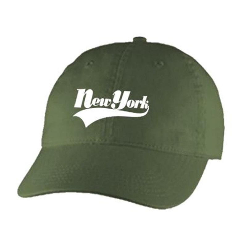 100/% Chino Twill Cotton beige Embroidered varsity style /'New York/' graphic Dad Hats adjustable strap army green blue