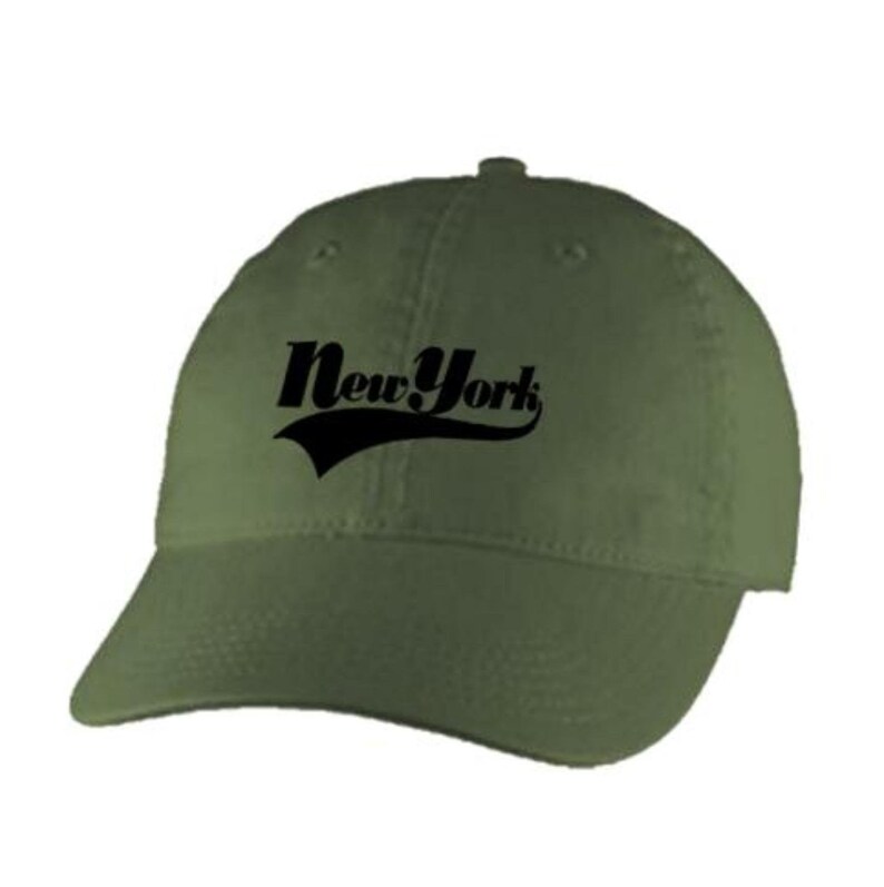 100/% Chino Twill Cotton beige Embroidered varsity style /'New York/' graphic Dad Hats adjustable strap army green blue
