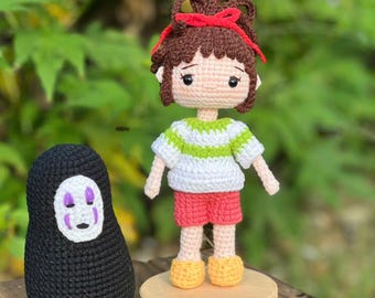 Chihiro and No face amigurumi crochet gift set, Anime handmade dolls, Spirited Away crochet set