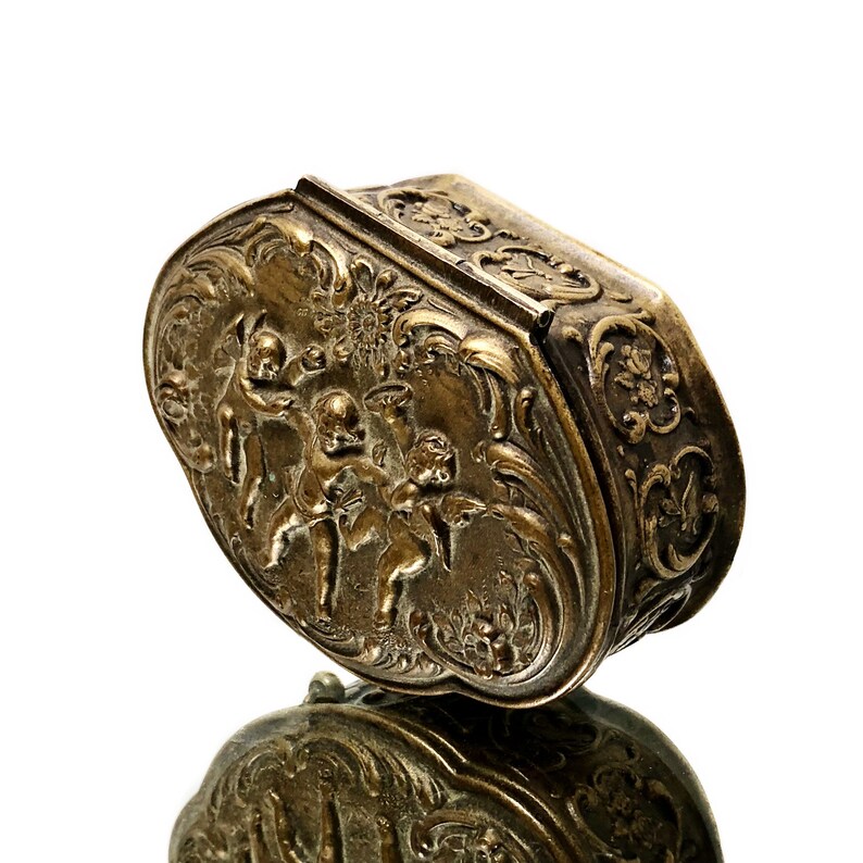 A Precious And Rare Highly Ornate Jewellery Box With Cherubs Containing A Silver Hummingbird Pendant Antique French Jewellery Box 1800/'s