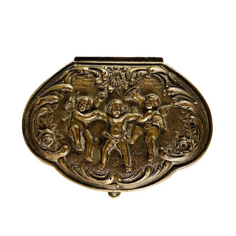 A Precious And Rare Highly Ornate Jewellery Box With Cherubs Containing A Silver Hummingbird Pendant Antique French Jewellery Box 1800/'s