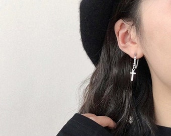 S925 Sterling Silver Jewelry Classic Cross Hoop Dangle Stud Earrings S925 Sterling Silver Jewelry Classic Cross Hoop Dangle Stud Earrings